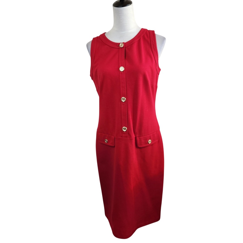 Talbots Womens Red Sleeveless Button Front Sheath Dress Size 8  Office Patriotic